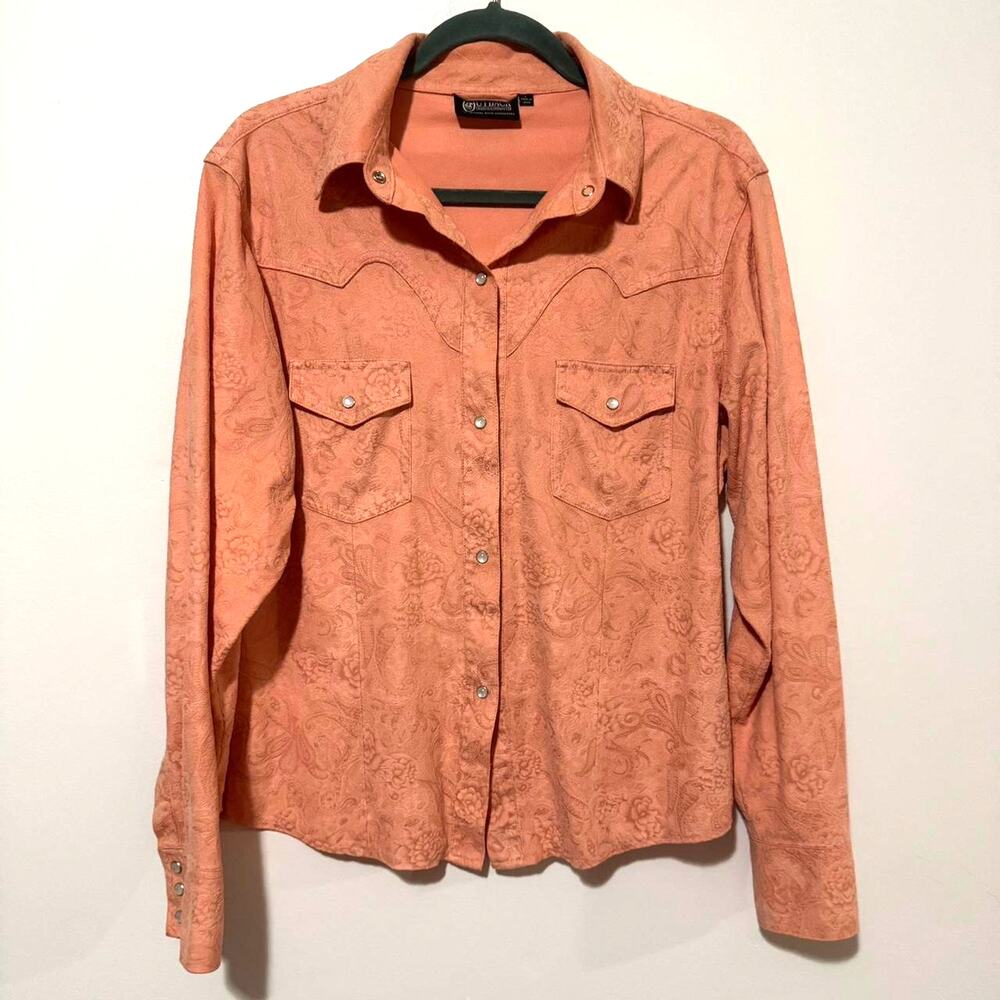 Outback Trading Co. Women's Western Faux Suede Button Down Shirt, Size L